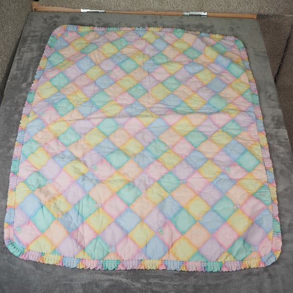 Carter's Other - Vintage Carter's Pastel Ruffle Quilt Teddy Bears Honey Bees Blanket Reversible